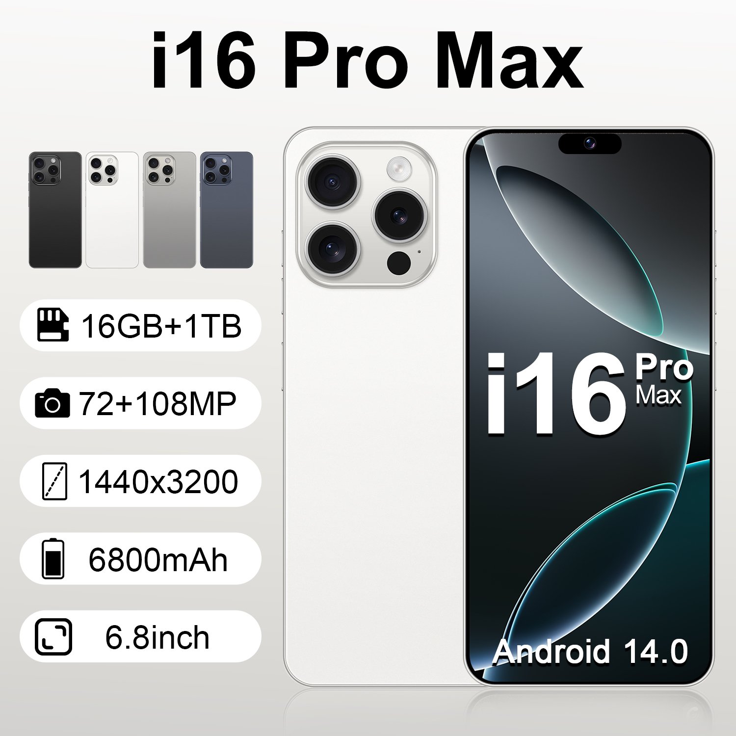 Original i16 phone 16 pro max 6.7 inch 12GB + 1TB dual card Android smartphone 8-core celulares 16 pro max unlocked mobile phone
